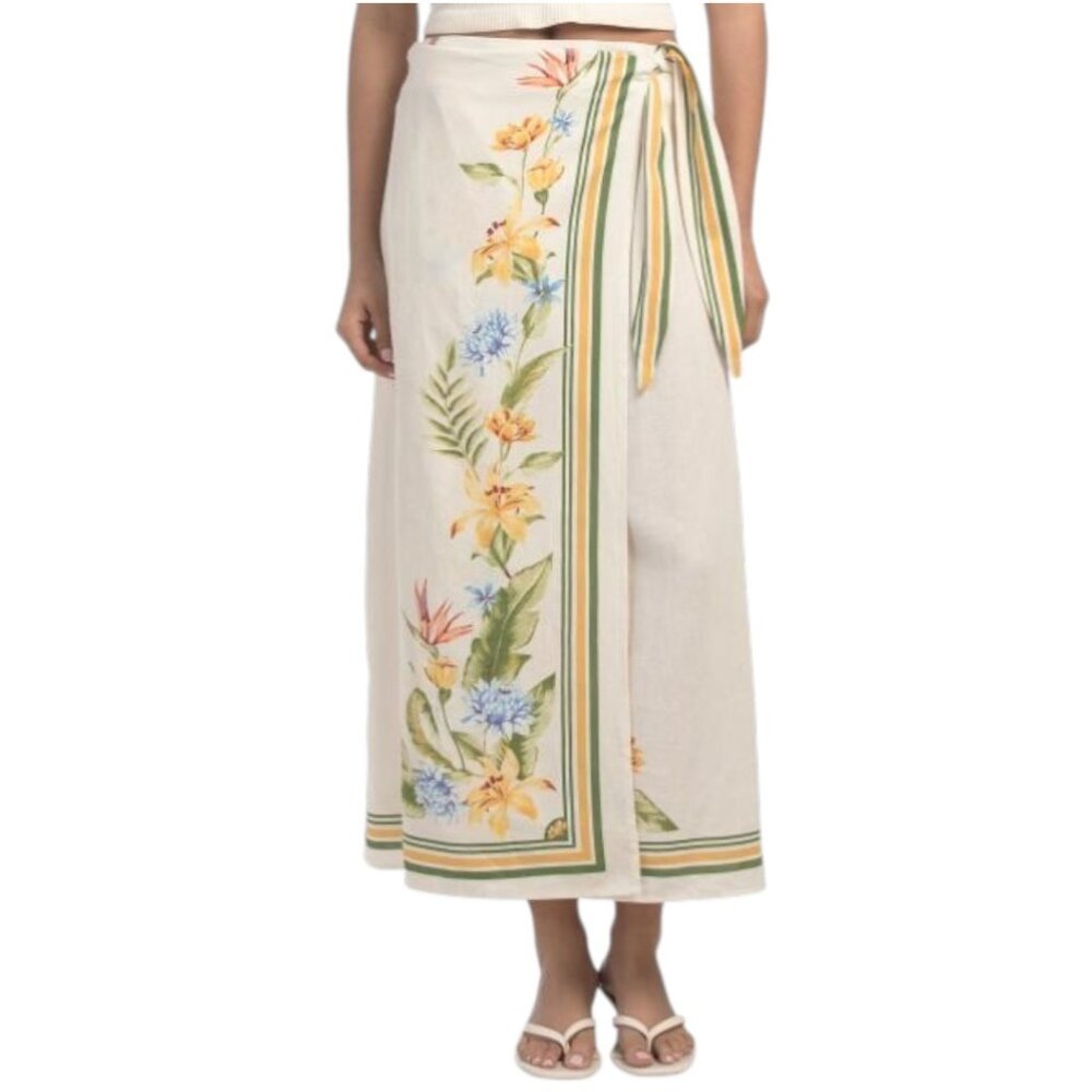 RACHEL ZOE Linen Blend Printed Wrap Skirt